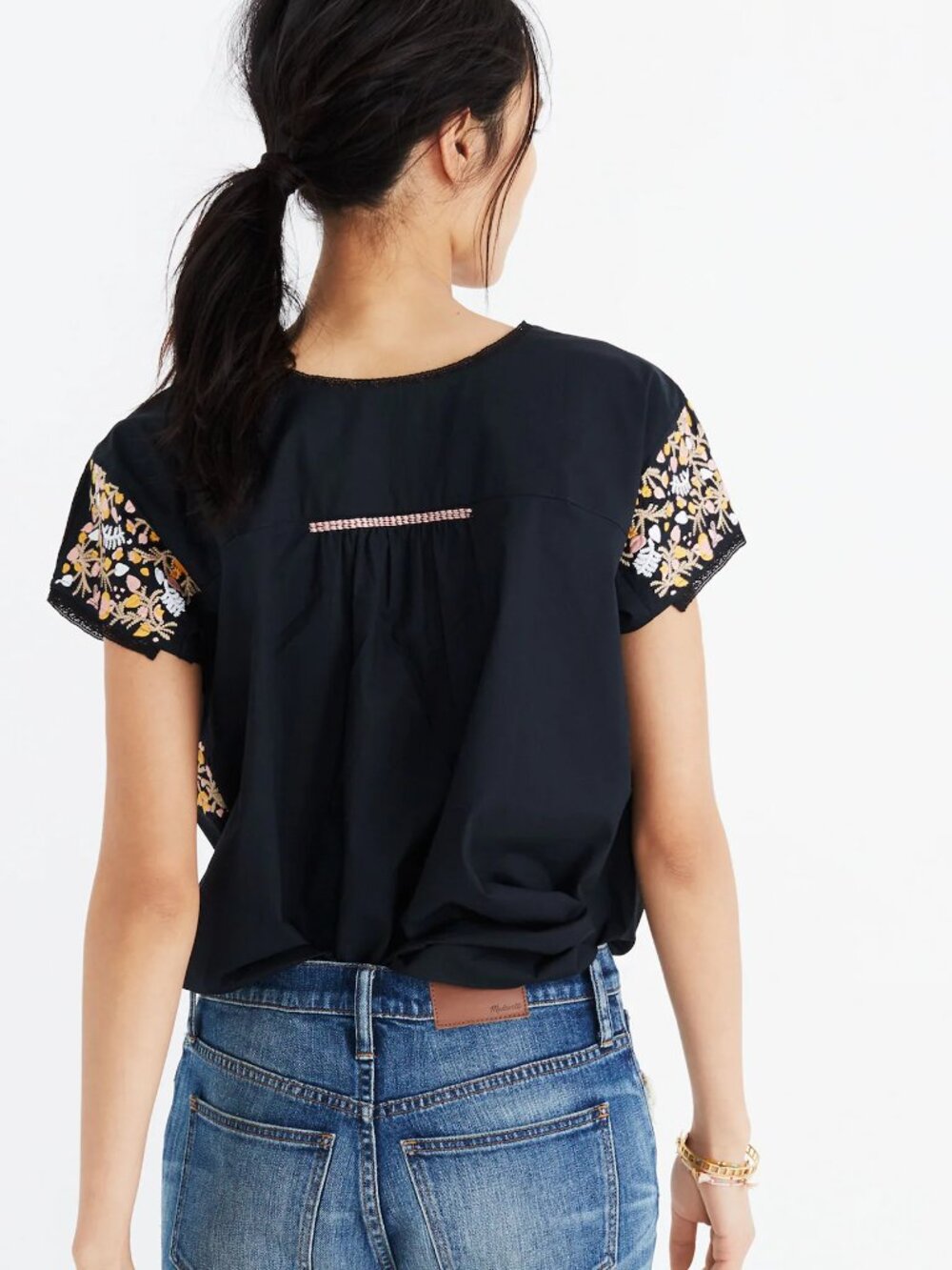 Madewell Springtime Black Embroidered Short Sleeve Blouse Size L - Picture 3 of 7